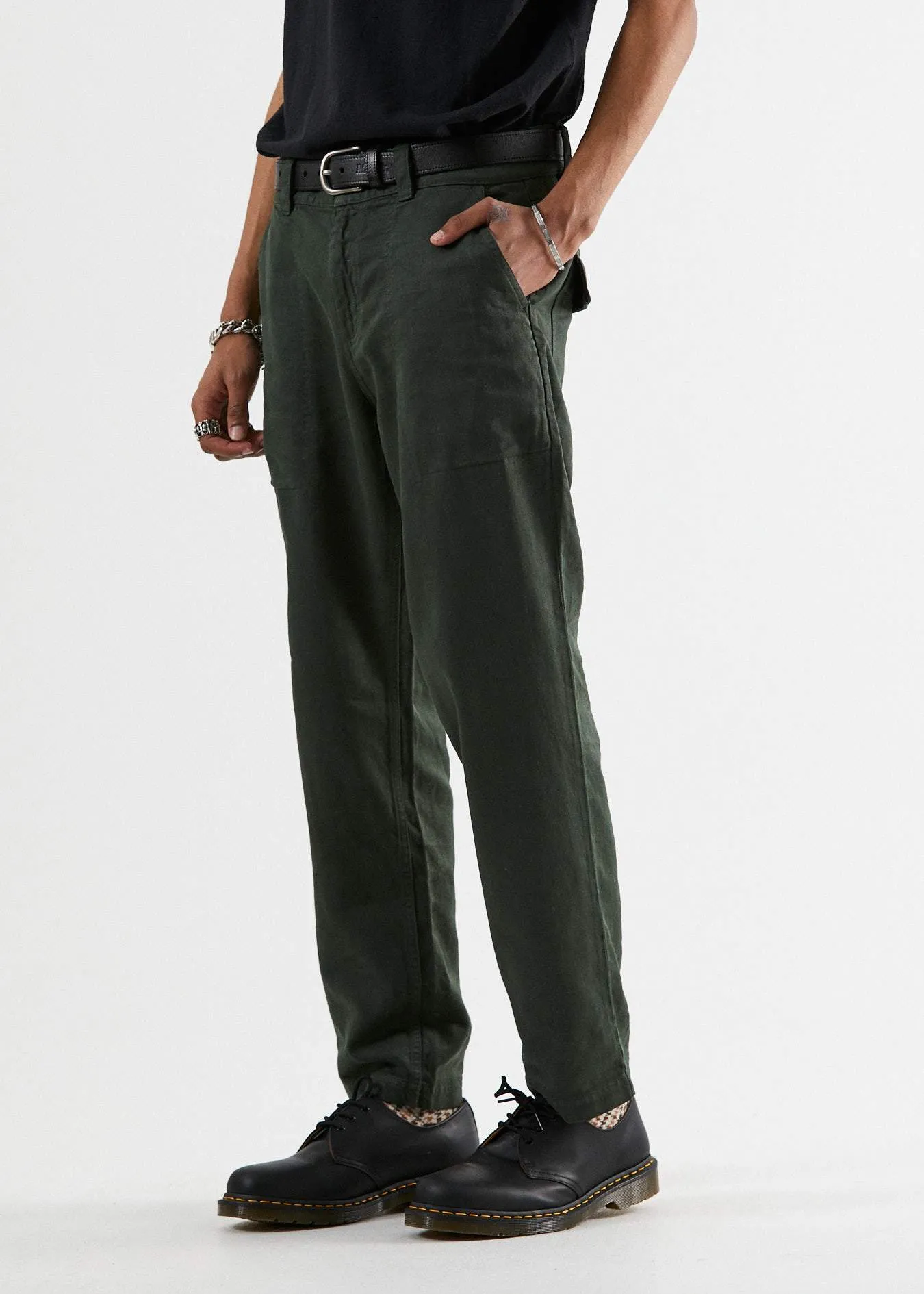 Afends Mens Ninety Twos - Hemp Relaxed Fit Chino Pant - Military