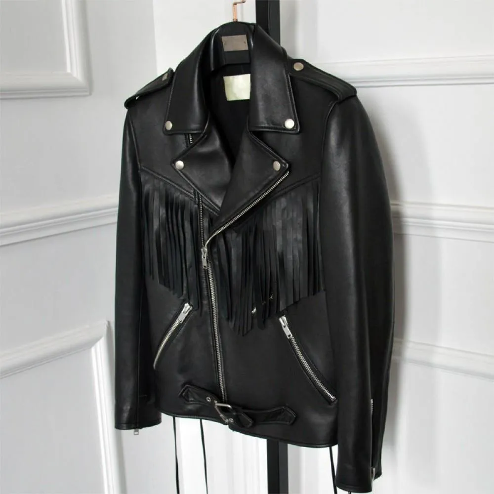 Asymmetrical Black Leather Fringe Jacket