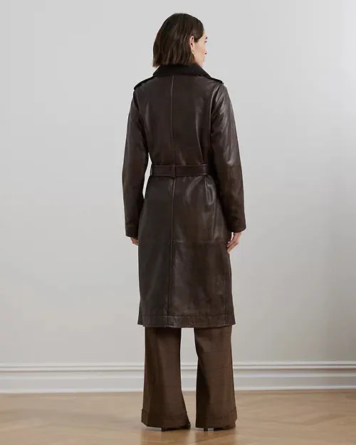 Belted Burnished Lambskin Trench Coat