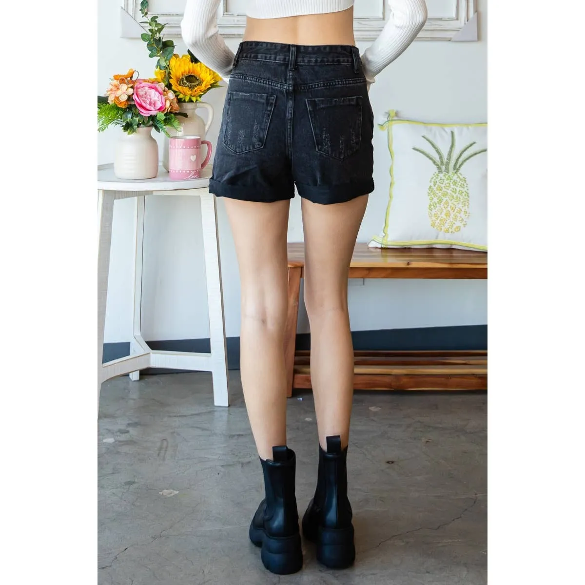 Black Distressed Shorts