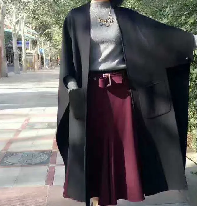 Black Women Winter Black Long Women Wool Coat Jacket/5576