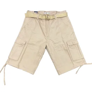 Cargo Shorts with Adjustable Twill Belt Utility Pocket - Khaki