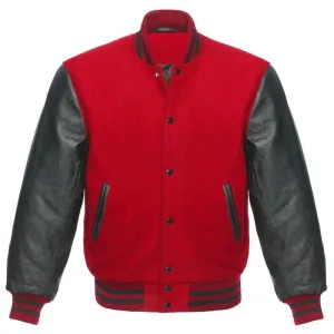 Classic Red and Black Leather Varsity Jacket for Men