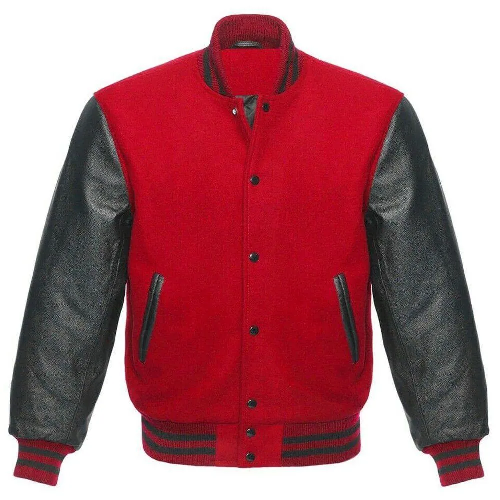 Classic Red and Black Leather Varsity Jacket for Men