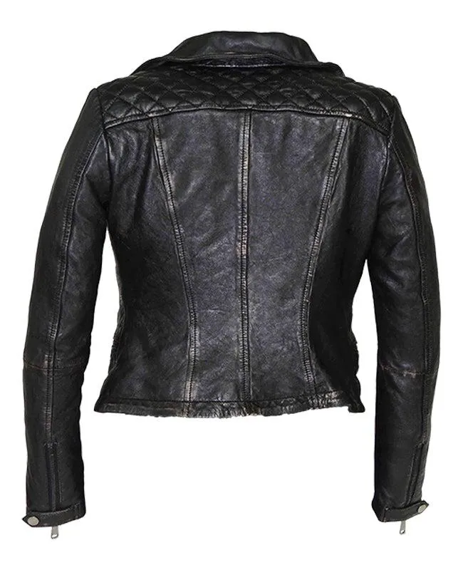 Csandra Womens Rugged Vintage Motorcycle Leather Jacket