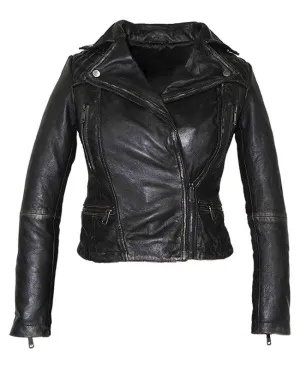 Csandra Womens Rugged Vintage Motorcycle Leather Jacket