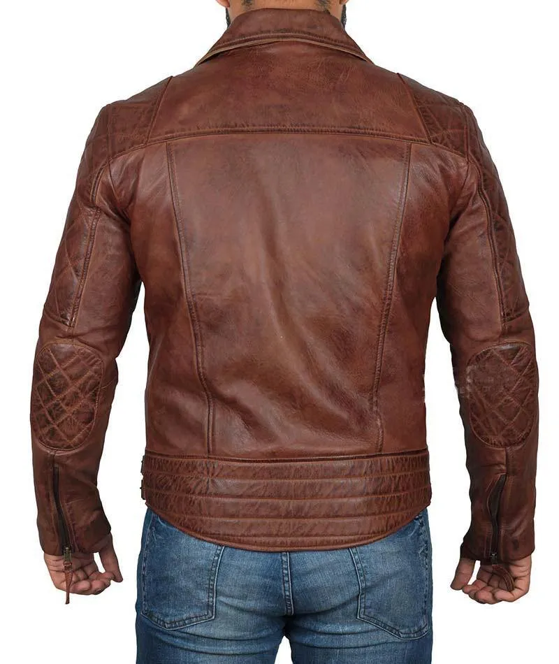 Dark Brown Quilted Asymmetrical Vintage Biker Lambskin Leather Jacket