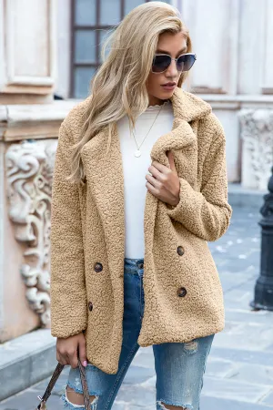 Double Breasted Lapel Collar Sherpa Coat - 12 colors