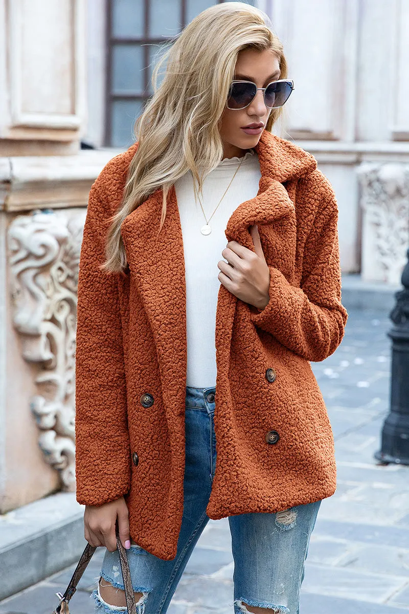 Double Breasted Lapel Collar Sherpa Coat - 12 colors