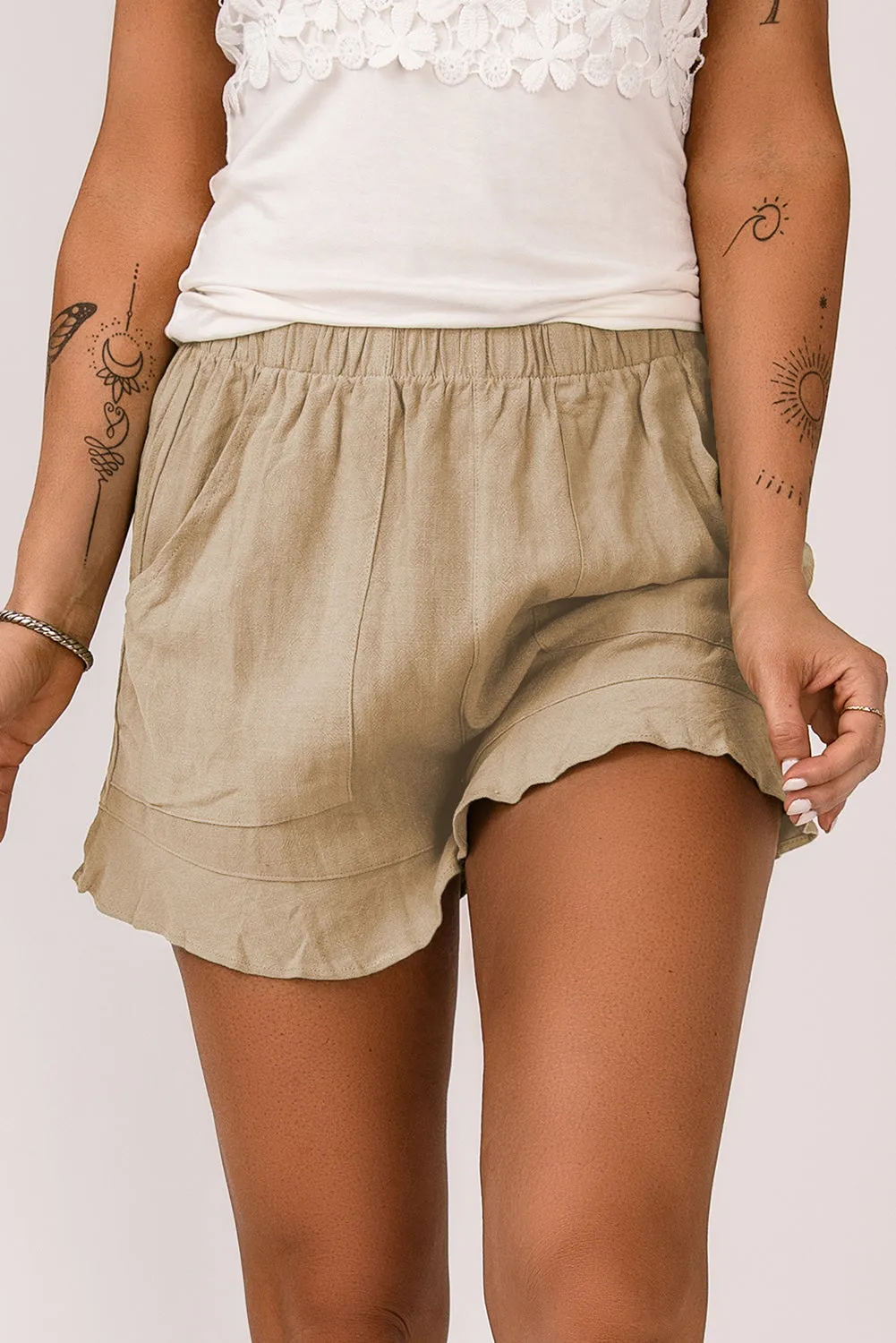 Elastic Waist Pocketed Shorts