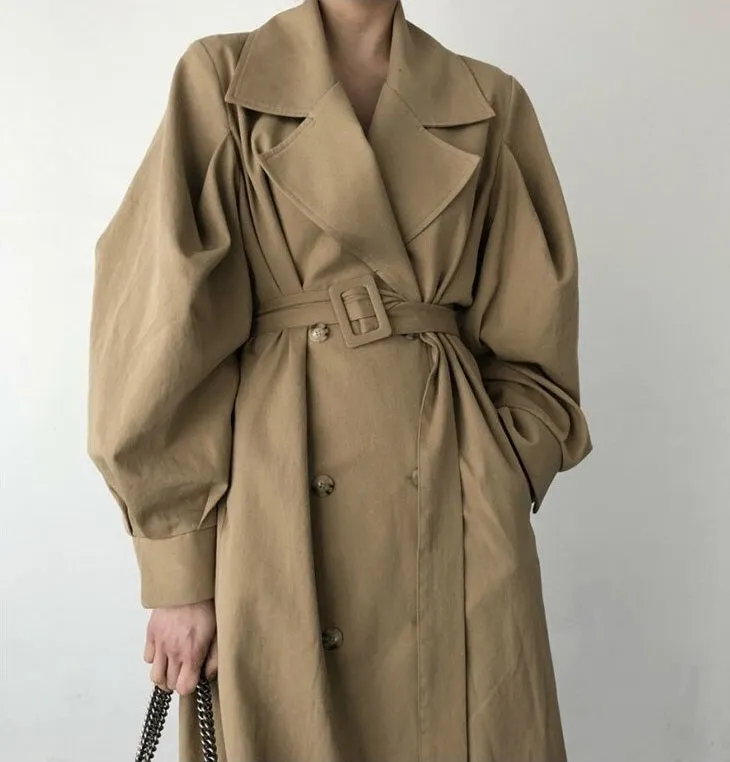 Fall /Autumn Casual Vintage Double Breasted Simple Classic Long Trench Coat