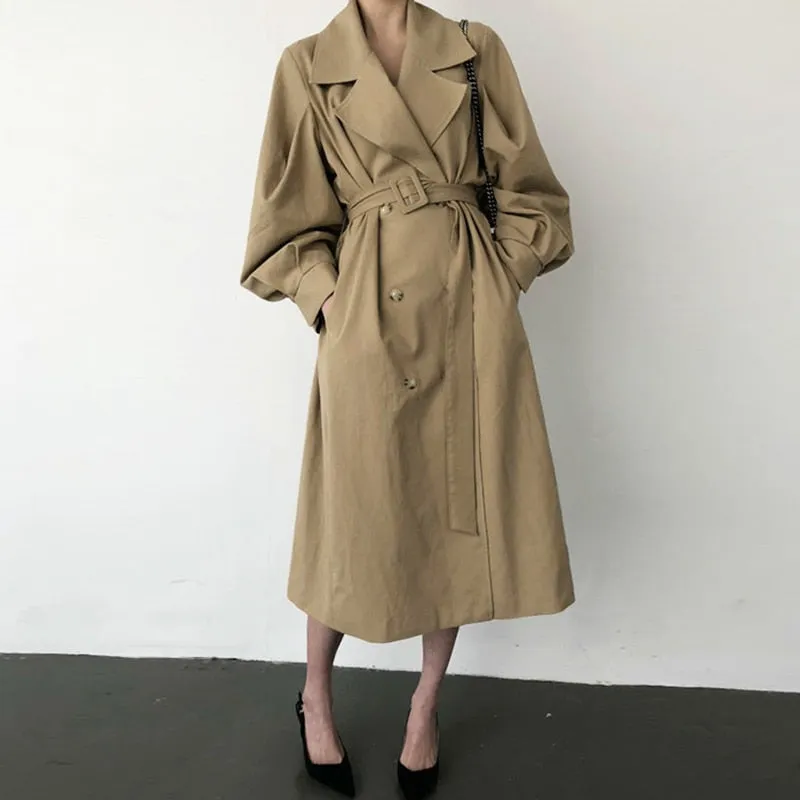 Fall /Autumn Casual Vintage Double Breasted Simple Classic Long Trench Coat