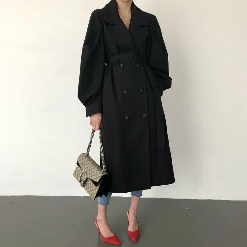 Fall /Autumn Casual Vintage Double Breasted Simple Classic Long Trench Coat