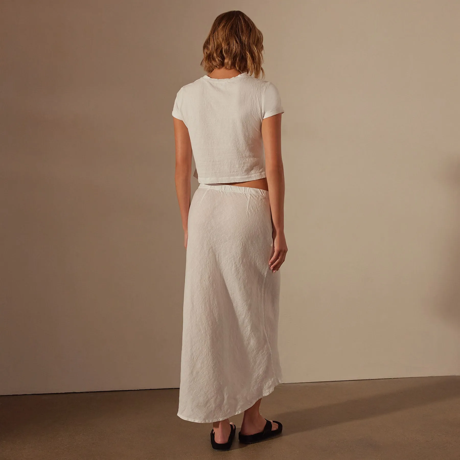 High Low Linen Skirt - White