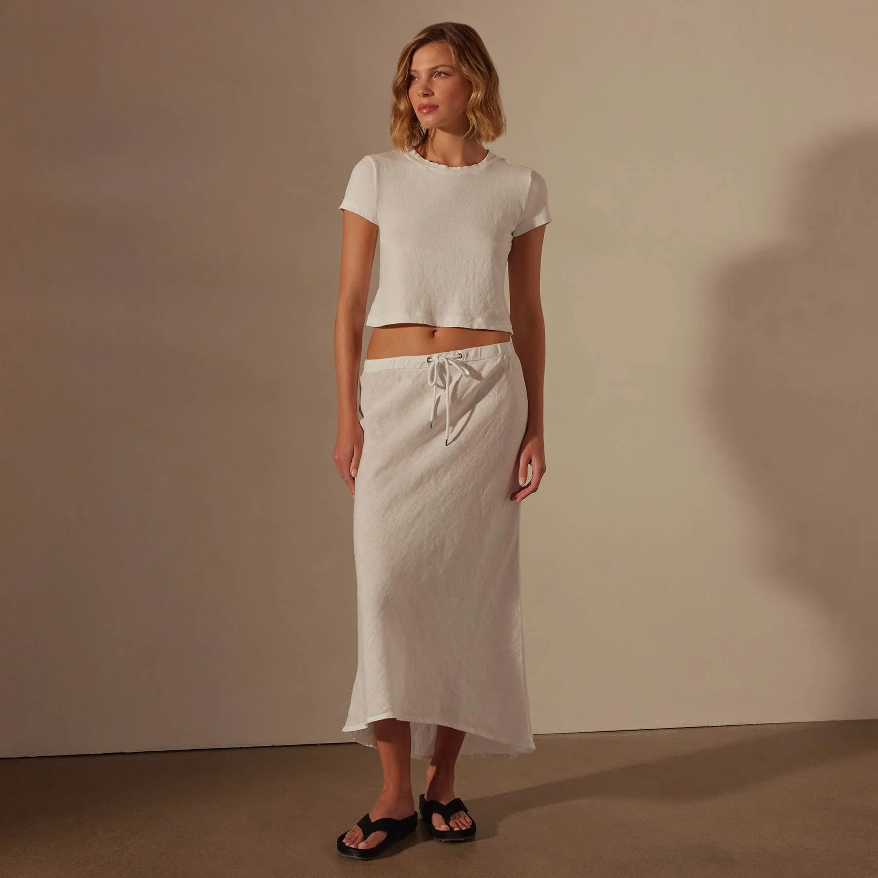 High Low Linen Skirt - White