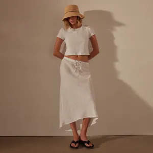 High Low Linen Skirt - White