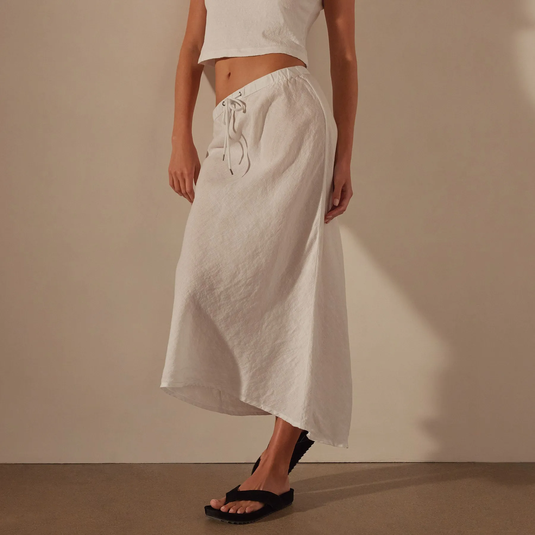 High Low Linen Skirt - White