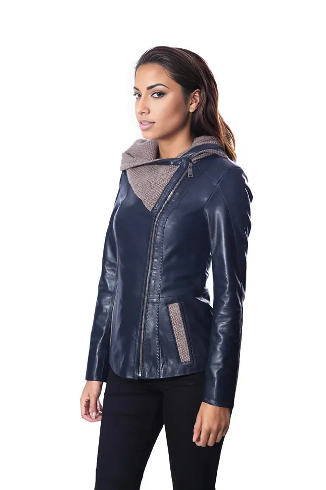 Janno Womens Leather Jacket with Cape Style Tricko Hoodie