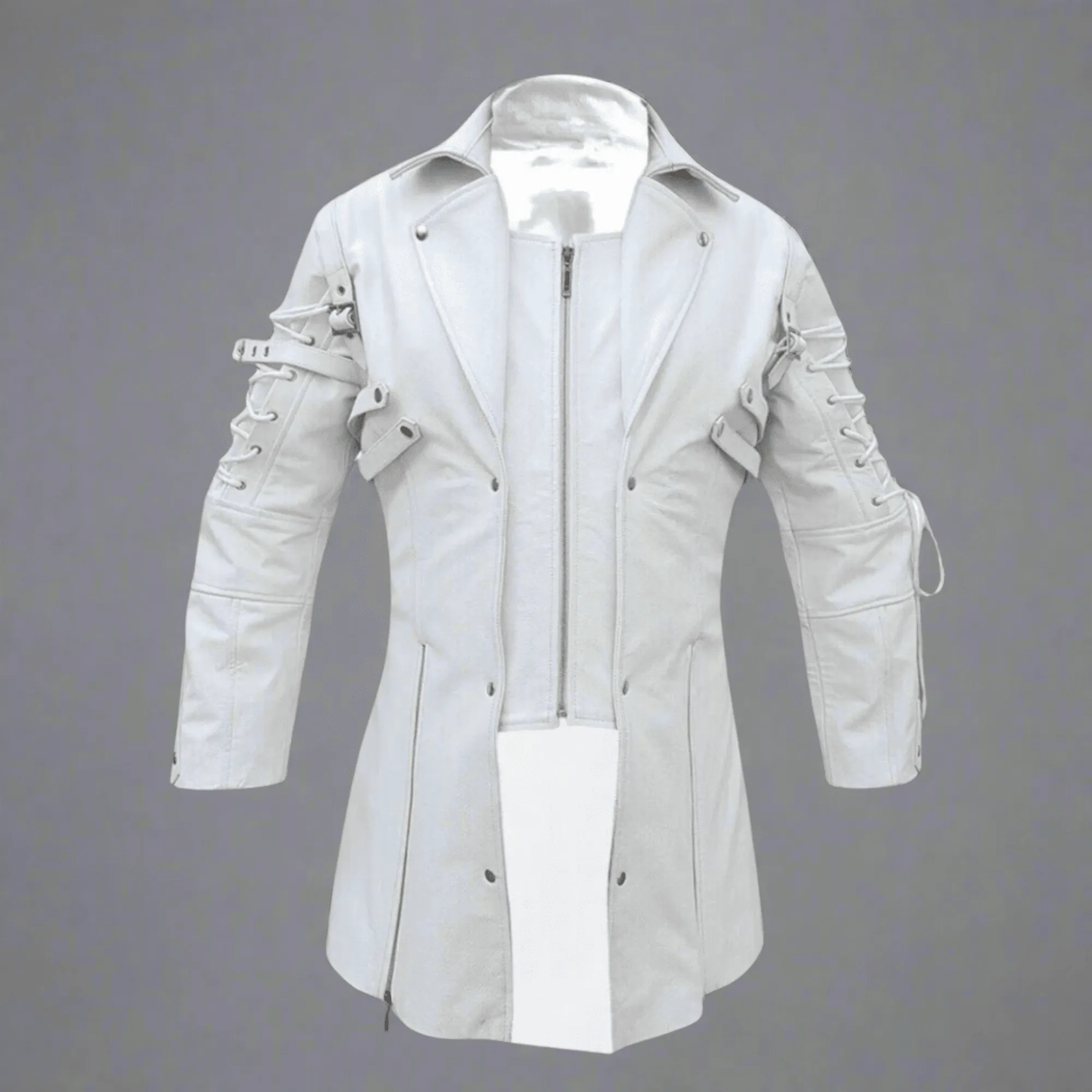 Long White Leather Coat for Men