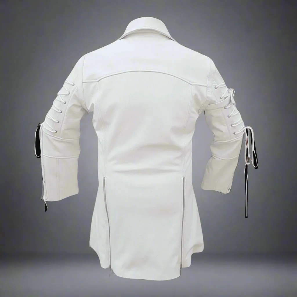 Long White Leather Coat for Men