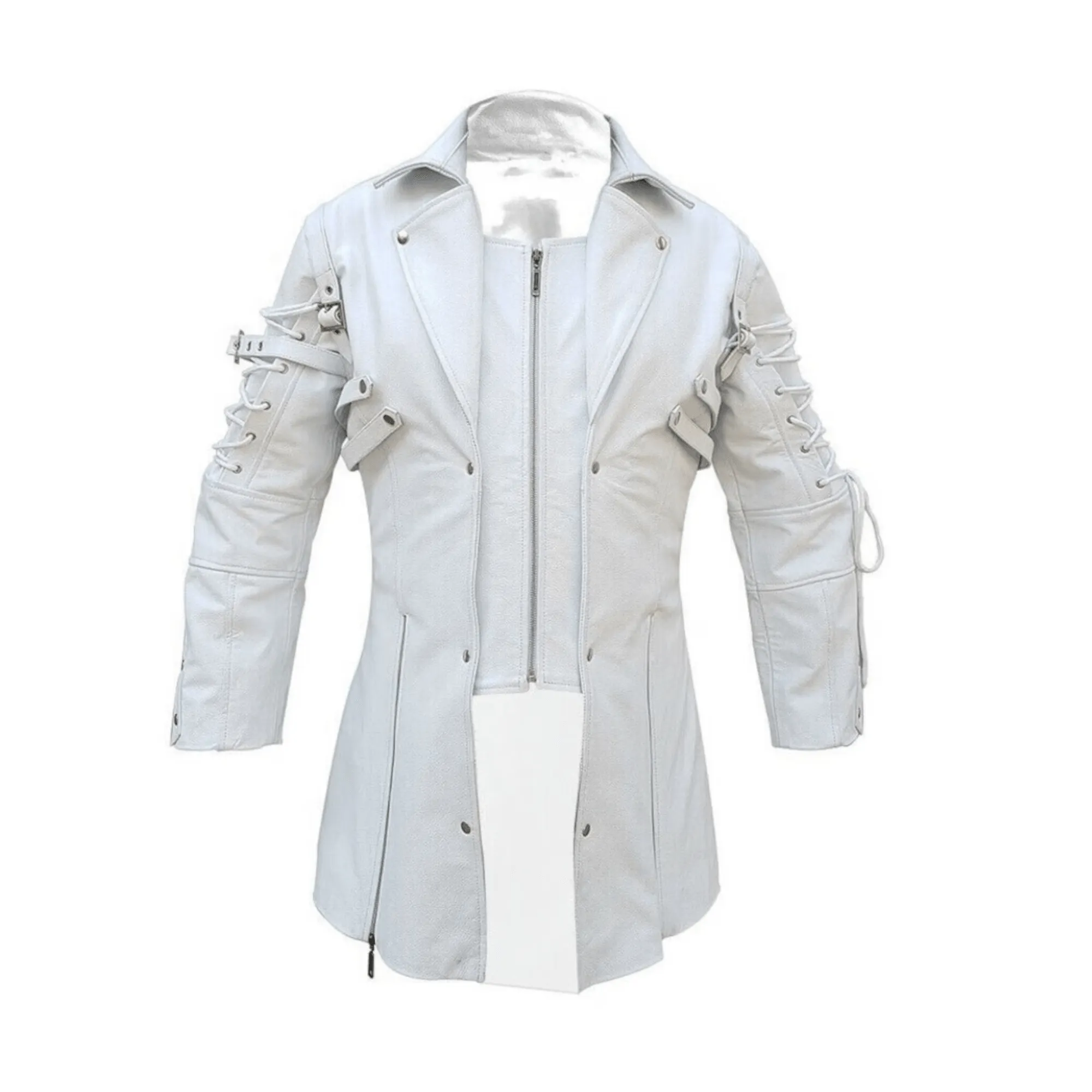 Long White Leather Coat for Men