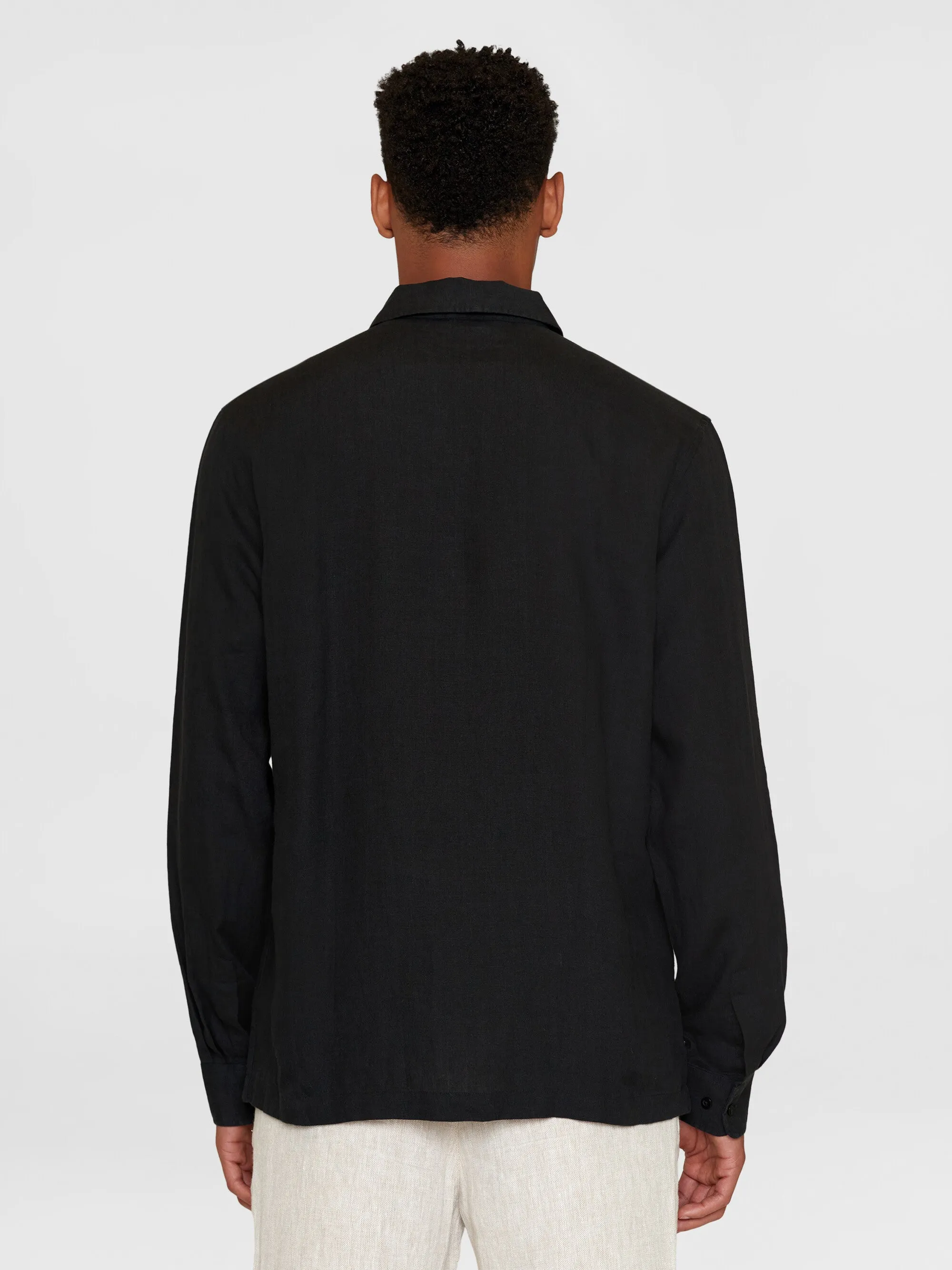 Loose linen polo shirt - GOTS/Vegan - Black Jet