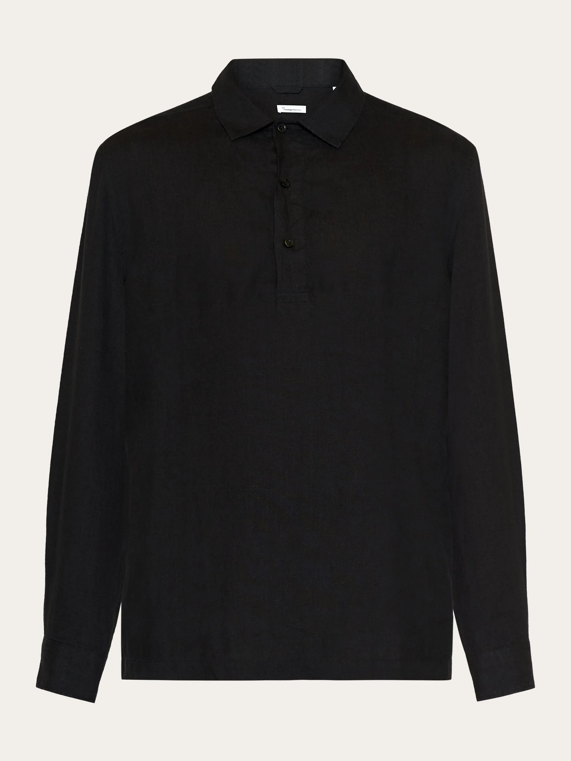 Loose linen polo shirt - GOTS/Vegan - Black Jet