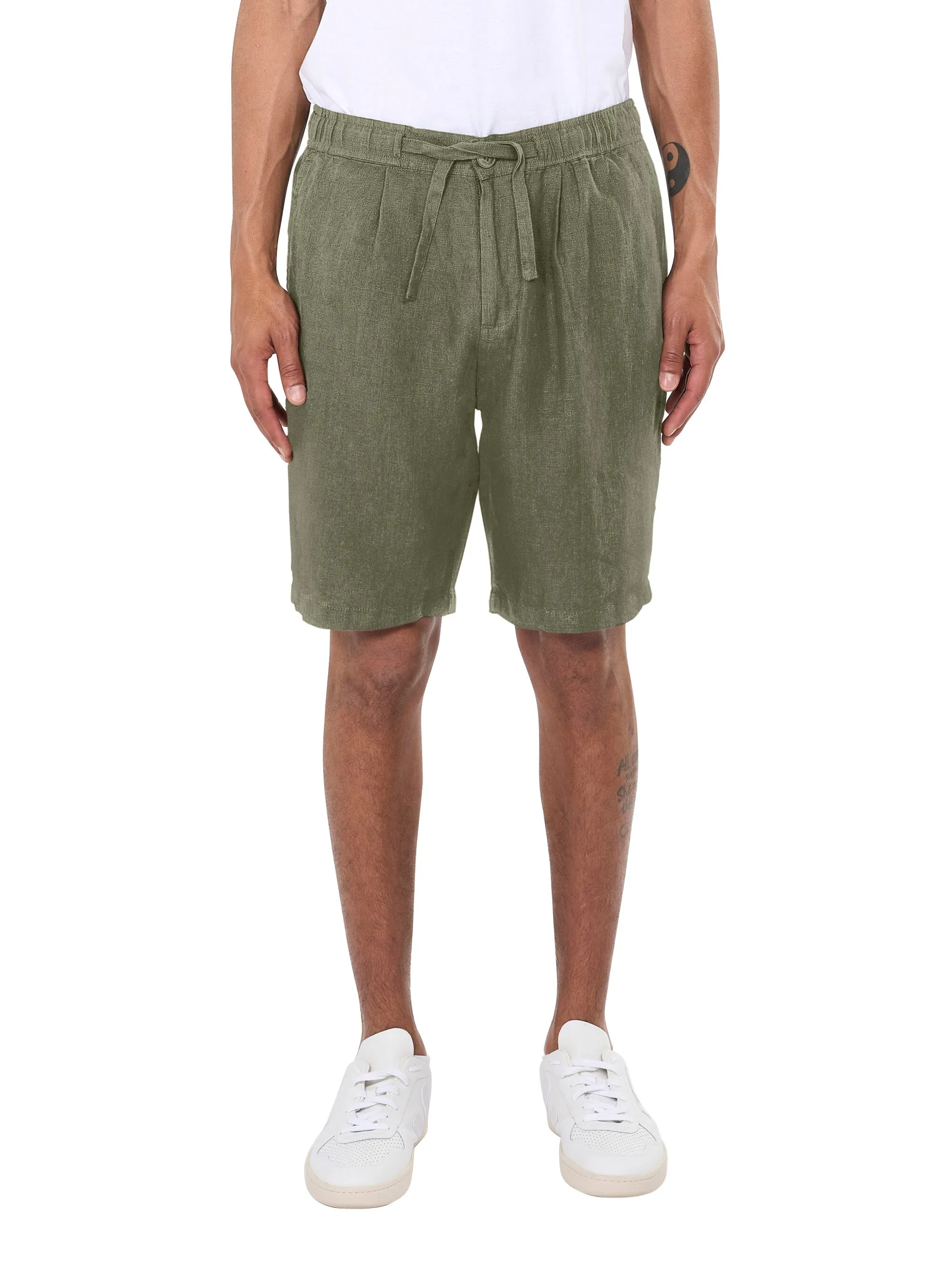 Loose Linen shorts - Burned Olive