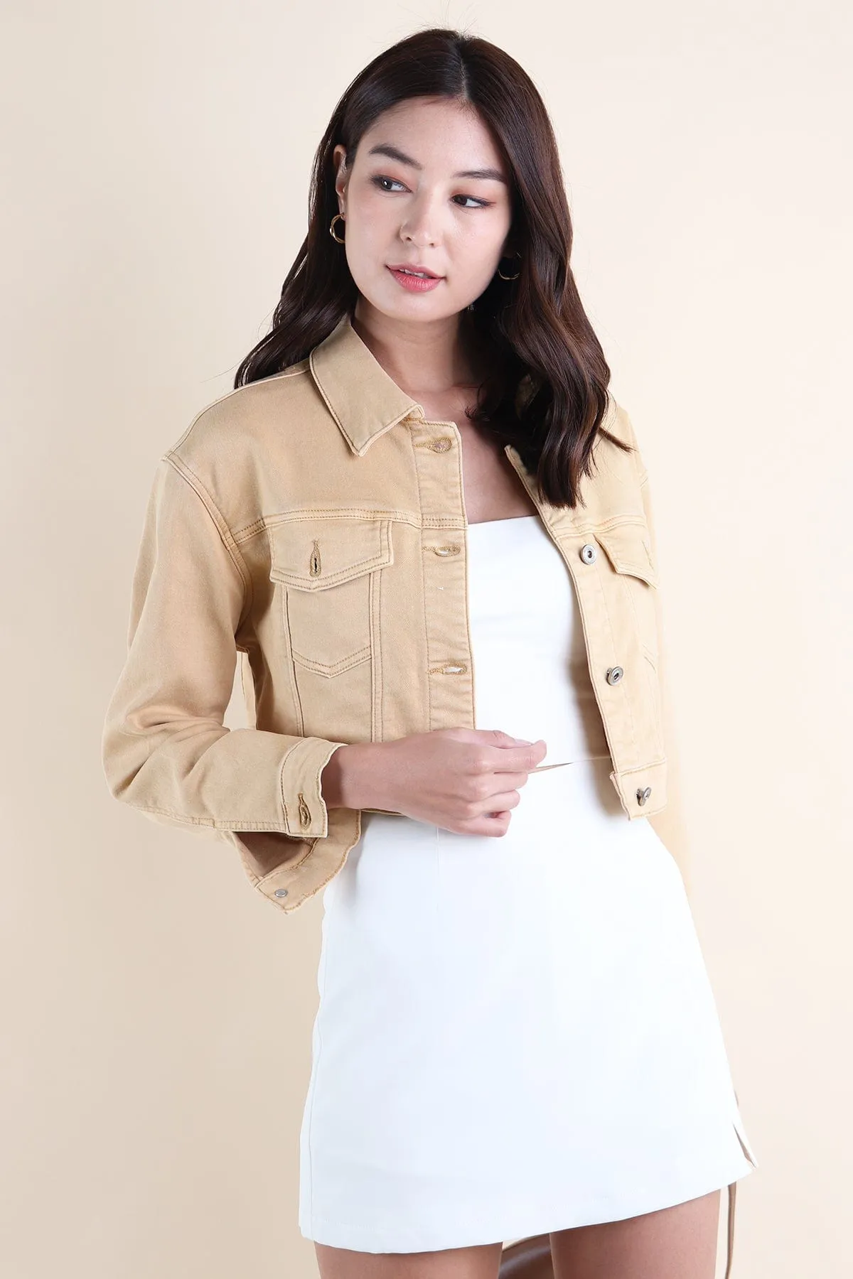 LUNA CROPPED DENIM JACKET IN KHAKI