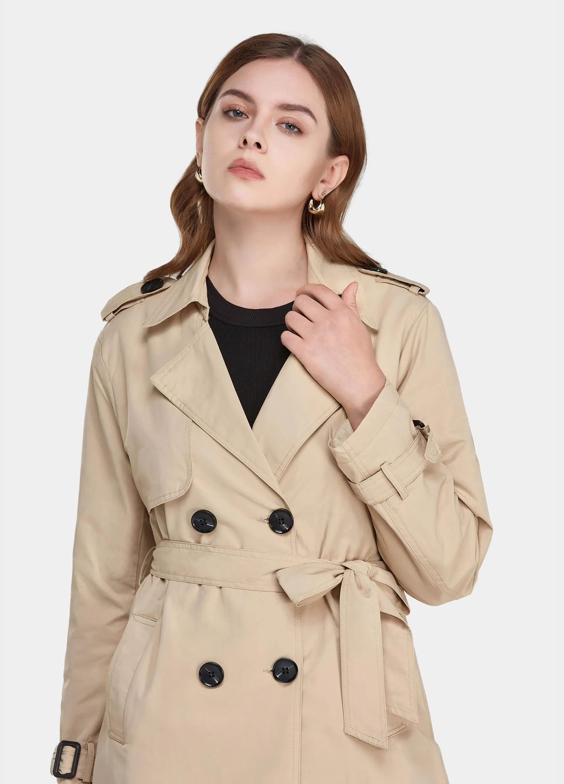 MECALA Women's Fall Long Trench Coat Double Breasted Windproof Overcoat