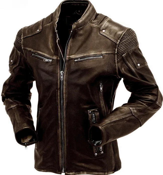 Men Yellow Vintage Motorcycle Cafe Racer Leather Jacket