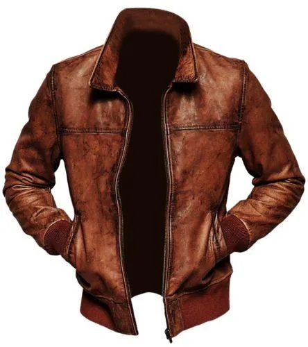 Mens Biker Vintage Motorcycle Distress Brown Lambskin Cafe Racer Leather Jacket