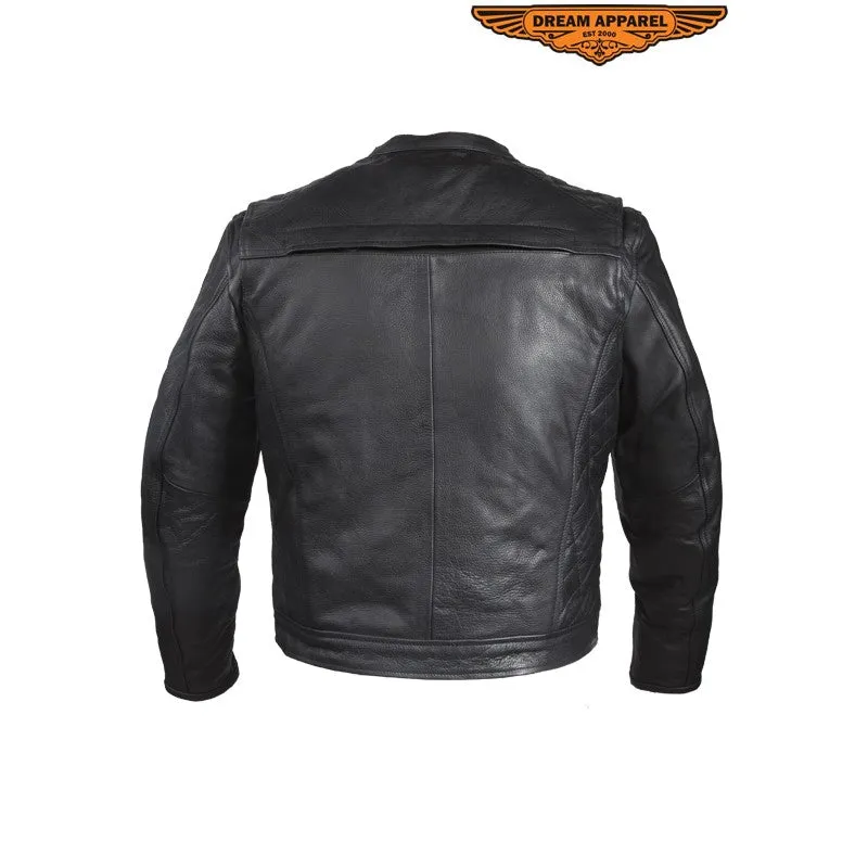 Mens Motorcycle Jacket With Diamond Pattern On The Sides & Shoulders