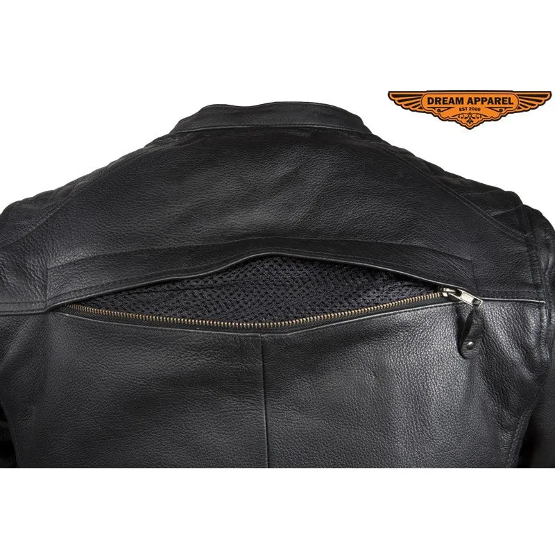 Mens Motorcycle Jacket With Diamond Pattern On The Sides & Shoulders