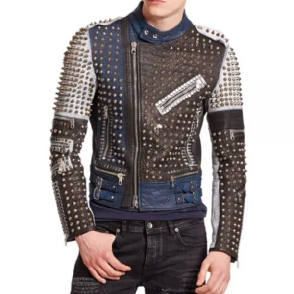 Multi-color Slim Fit Studded Punk Men Leather Fashion Jacket