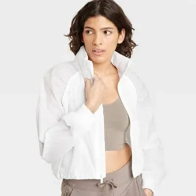 New - All In Motion Women's Cropped Hooded Wind-Resistant Windbreaker Jacket