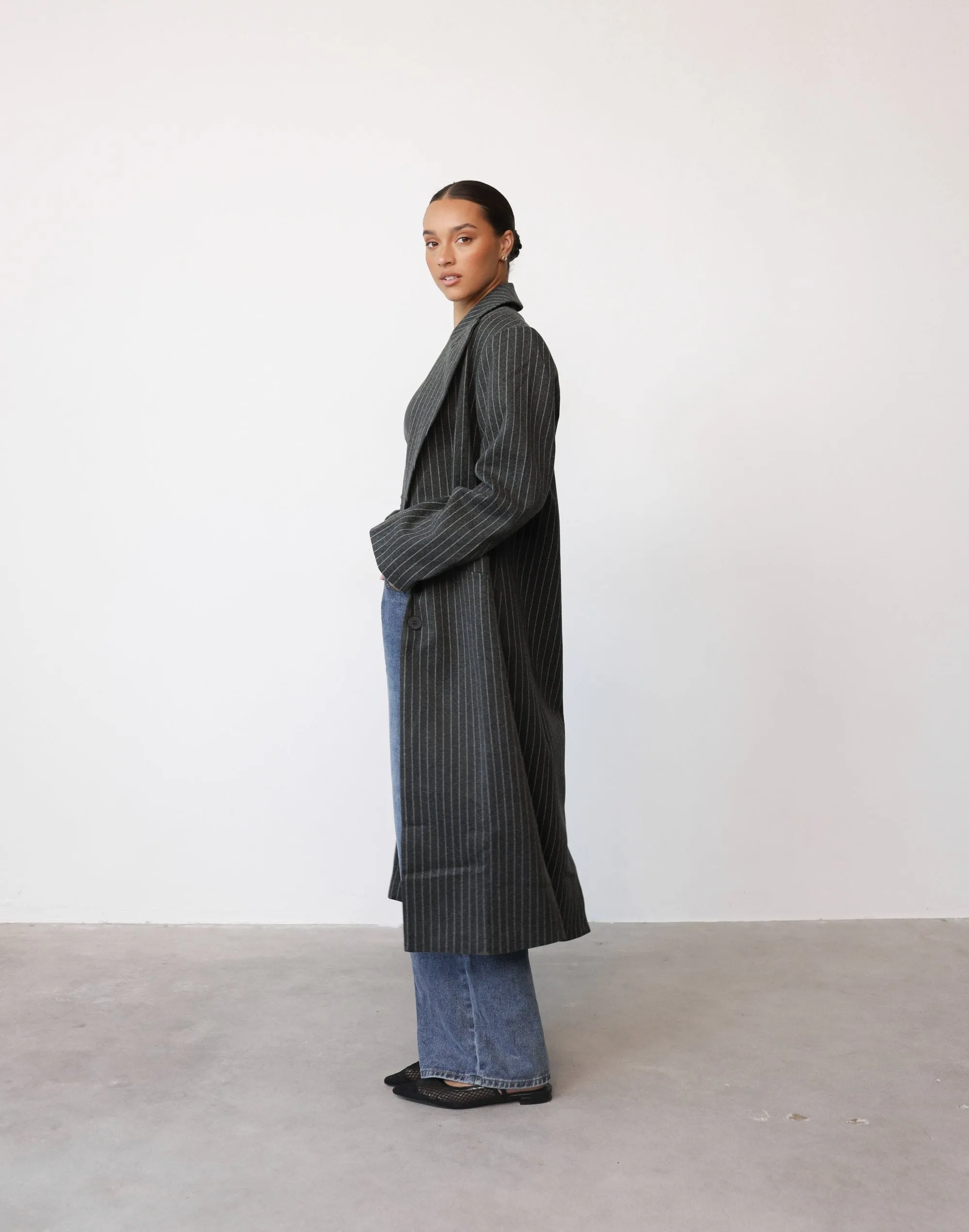 Olsen Coat (Onyx Pinstripe) - By Lioness