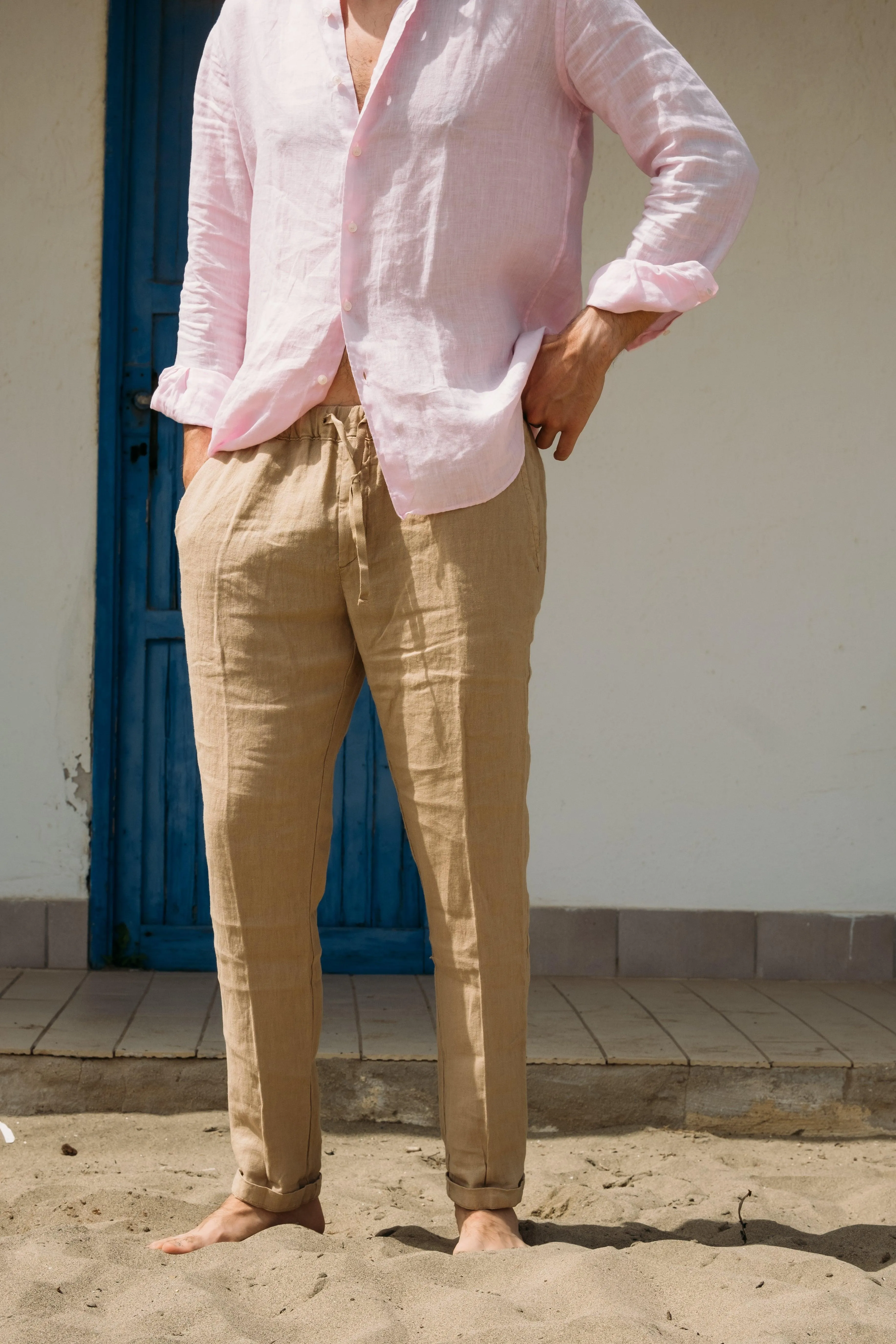 Pantalone Lewis Khaki in Lino