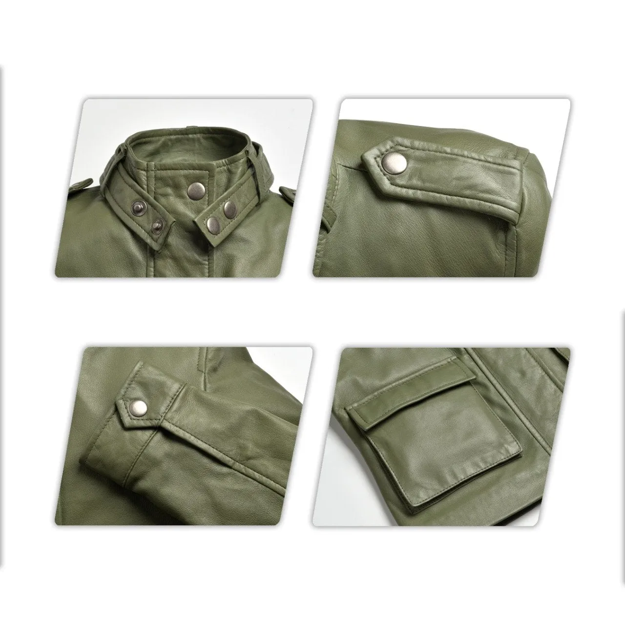 Selmak Army Green Girls Leather Jacket