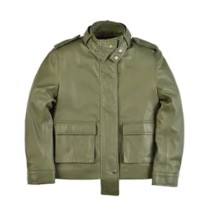 Selmak Army Green Girls Leather Jacket