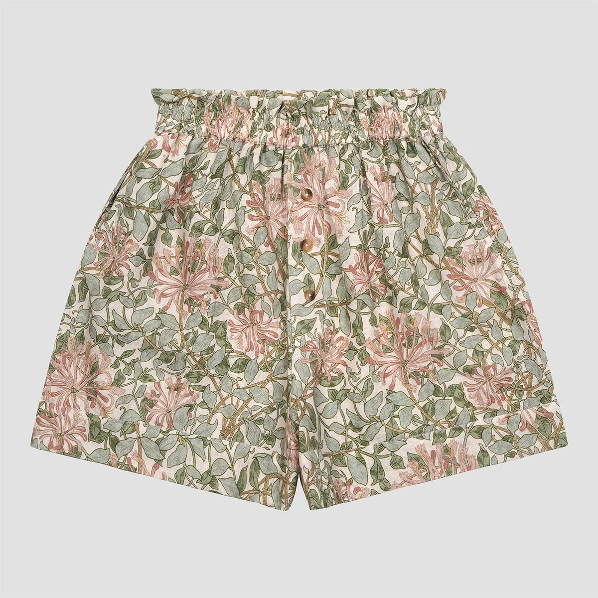 Soft Sage Honeysuckle Linen Women’s Pyjama Shorts Set