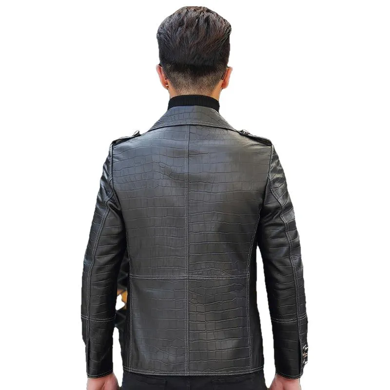 Stark Mens Bold Snake Print Leather Jacket