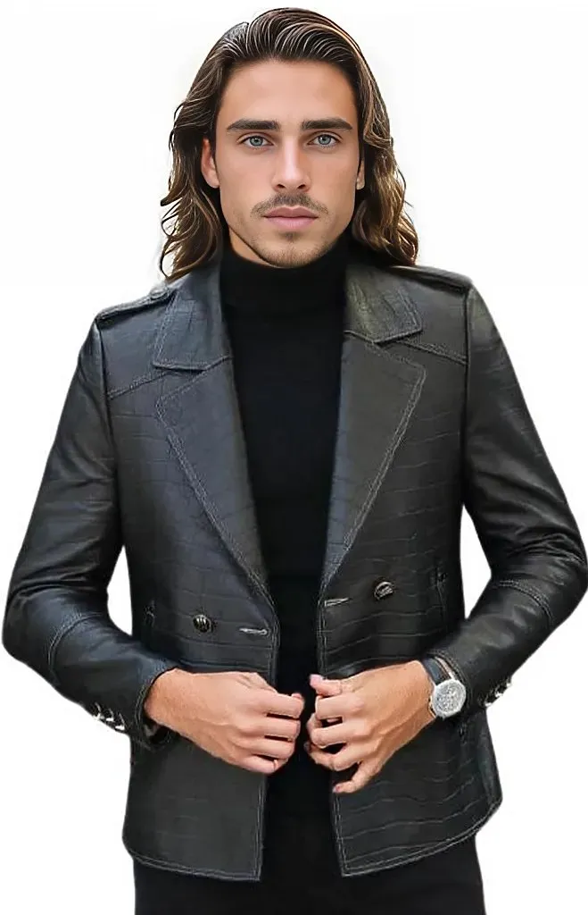 Stark Mens Bold Snake Print Leather Jacket