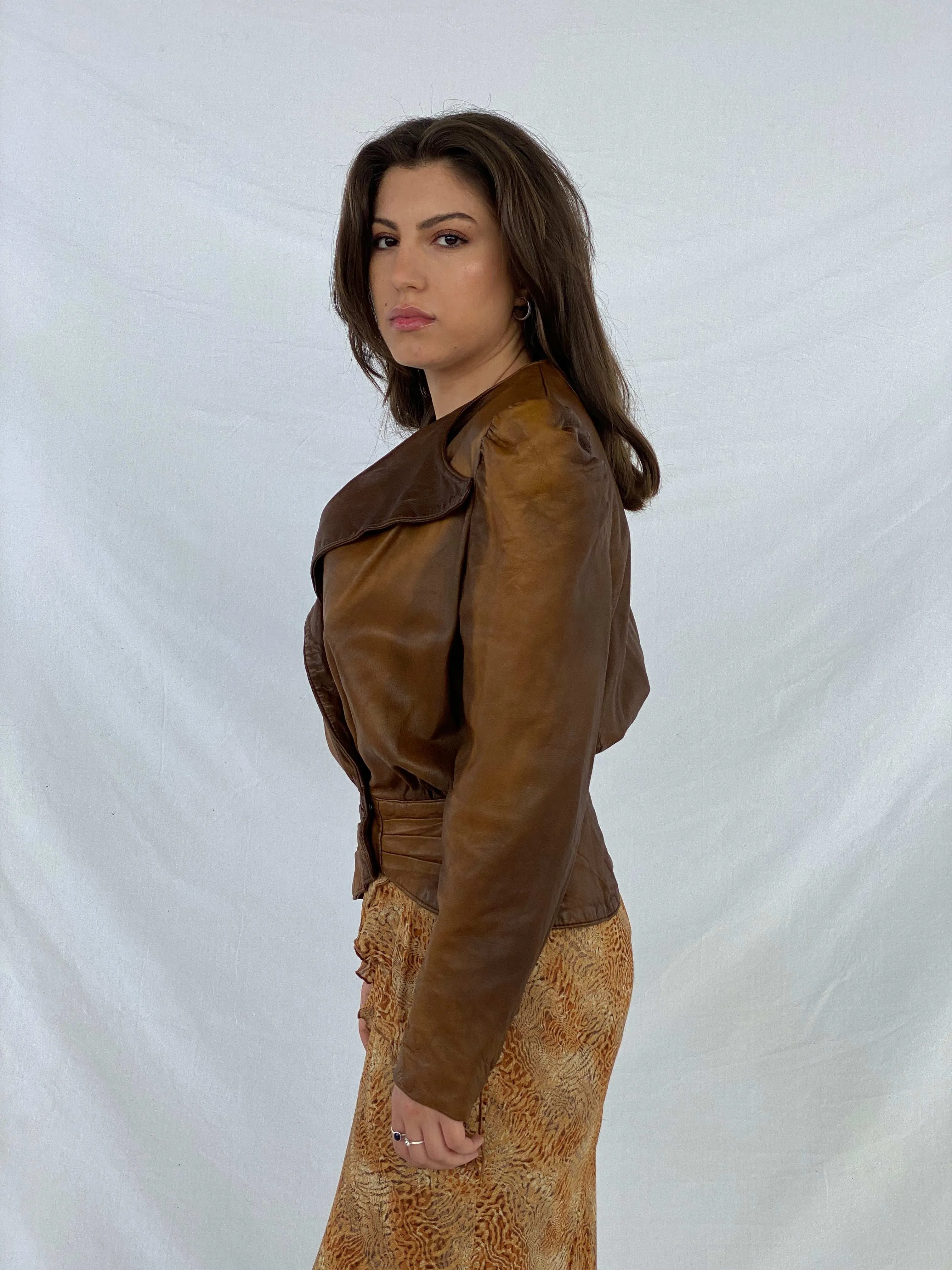 Statement Vintage Expresso Genuine Leather Jacket - Size M