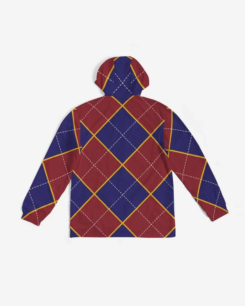 Uniquely You Mens Windbreaker Jacket - Hooded / Red and Blue Argyle - J1301M0