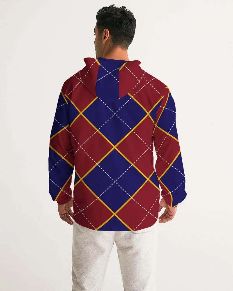 Uniquely You Mens Windbreaker Jacket - Hooded / Red and Blue Argyle - J1301M0