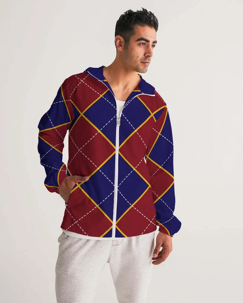 Uniquely You Mens Windbreaker Jacket - Hooded / Red and Blue Argyle - J1301M0