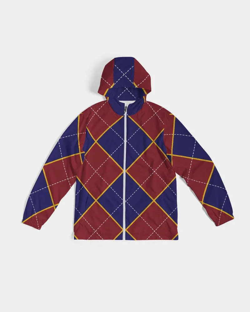 Uniquely You Mens Windbreaker Jacket - Hooded / Red and Blue Argyle - J1301M0