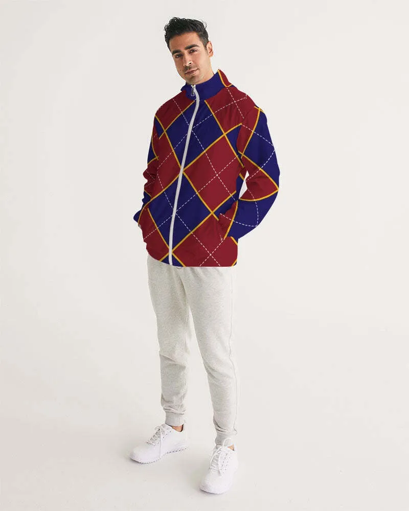 Uniquely You Mens Windbreaker Jacket - Hooded / Red and Blue Argyle - J1301M0