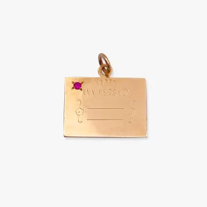 Vintage 14K Gold "Happy Anniversary" Charm w/ Ruby